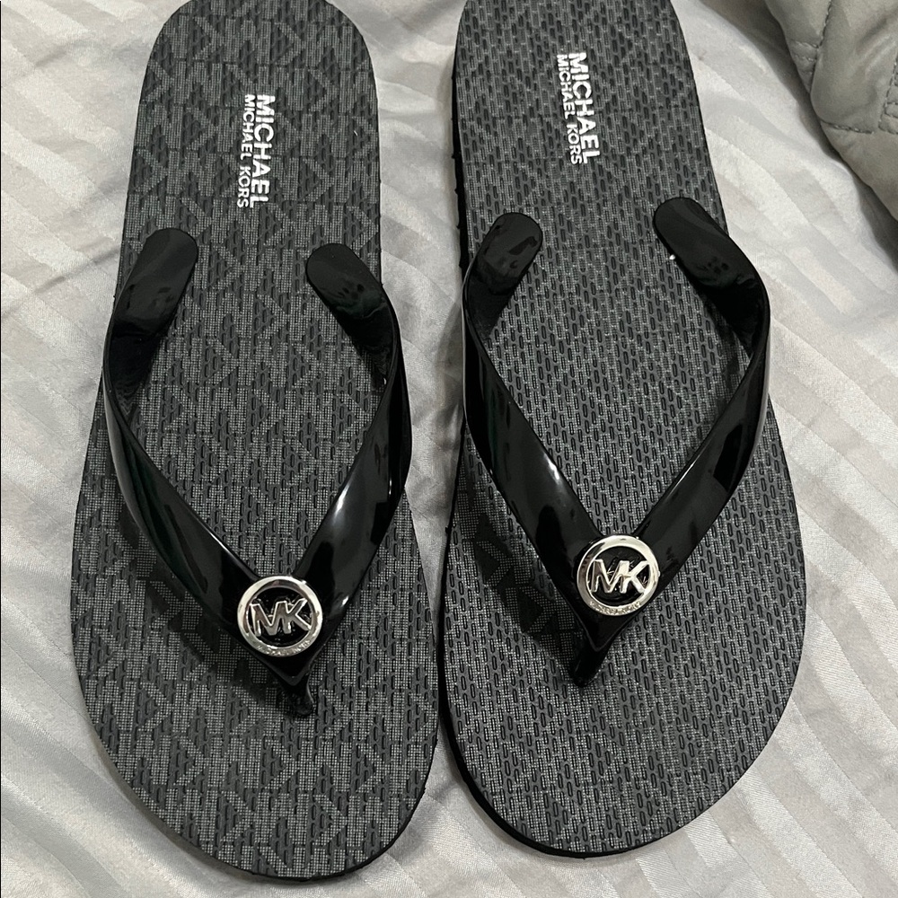 Michael Kors Black and Gray Men's Flip Flops